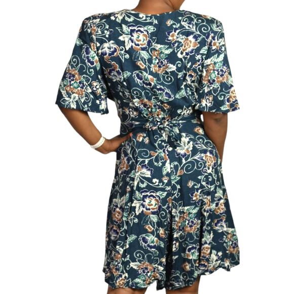 Vintage Floral Romper Green Rayon Playsuit Adjustable Corset Waist Plus Size 14 - Picture 2 of 16